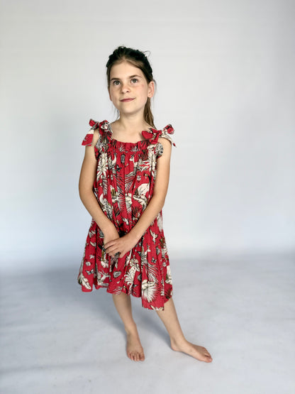 Girls Swirly Dress - Red Christmas Leopard