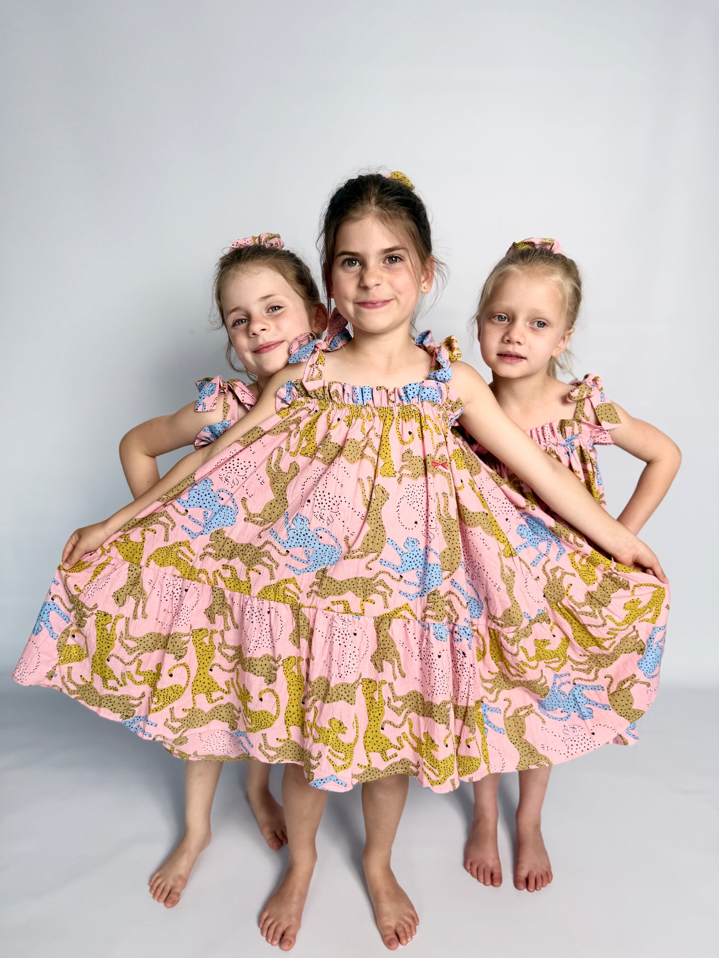 Girls Swirly Dress - Cheetah on Blush