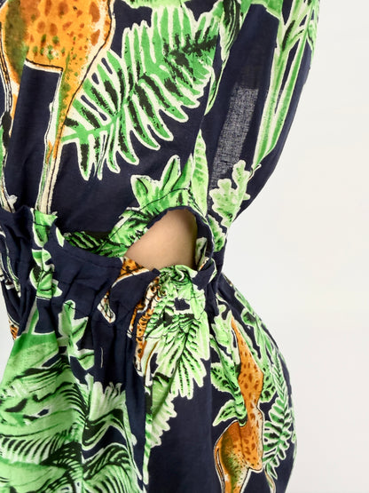 Girls Playsuit - Navy w Green Giraffe