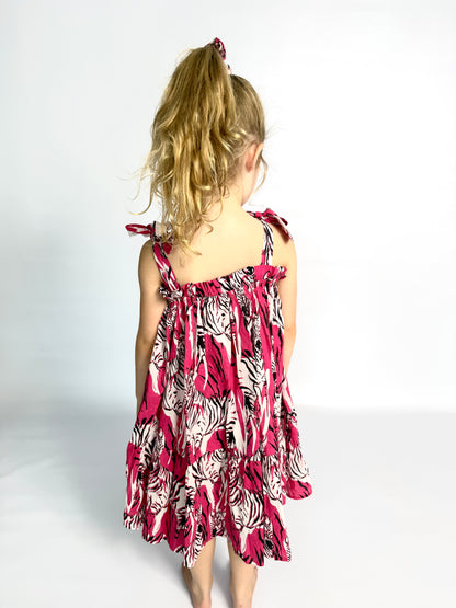 Girls Swirly Dress - Pink and Black Zebra