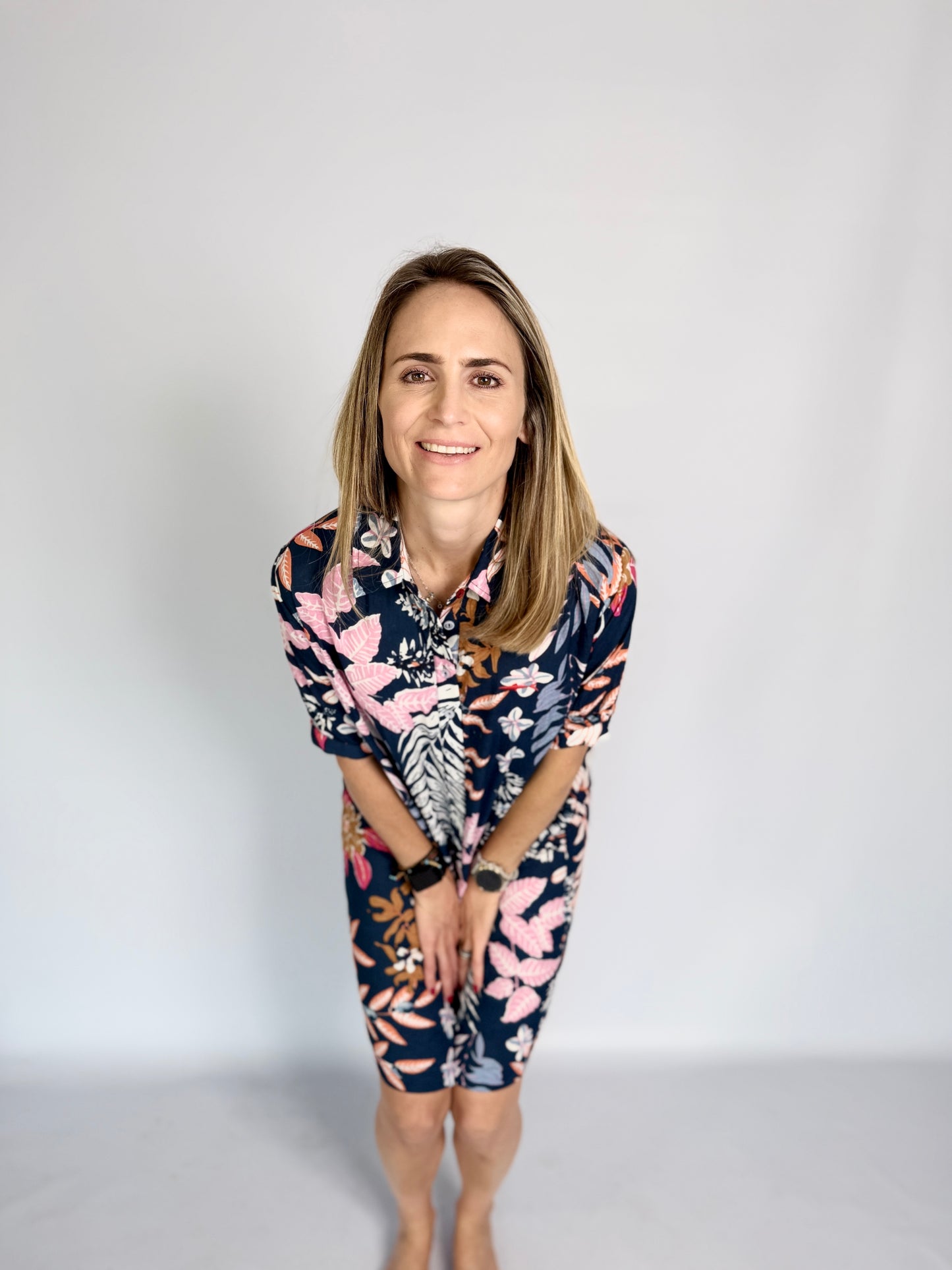 Ladies Shirt Dress - Blue Botanic