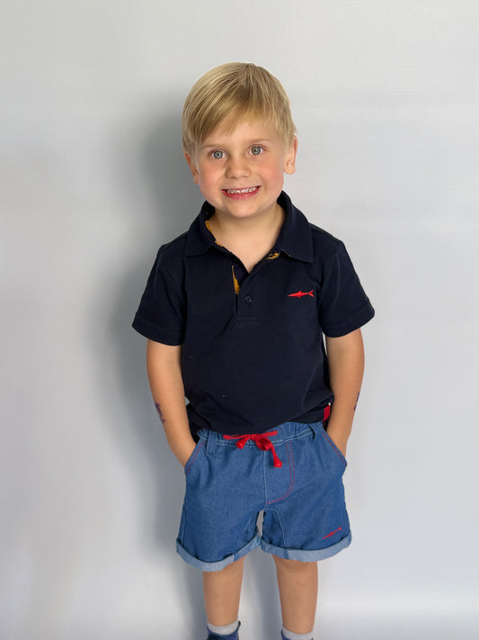Boys Golfer - Navy - Navy w Orange Leopards Insert