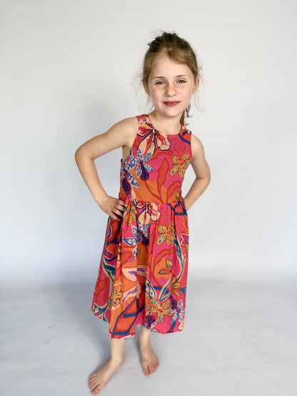 Girls Criss Cross back Dress - Pink Floral