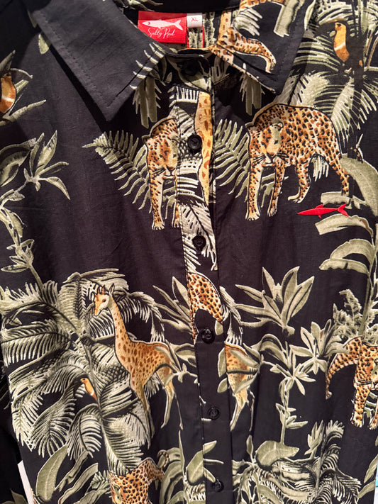 Ladies Shirt - Black w Giraffe, Leopards