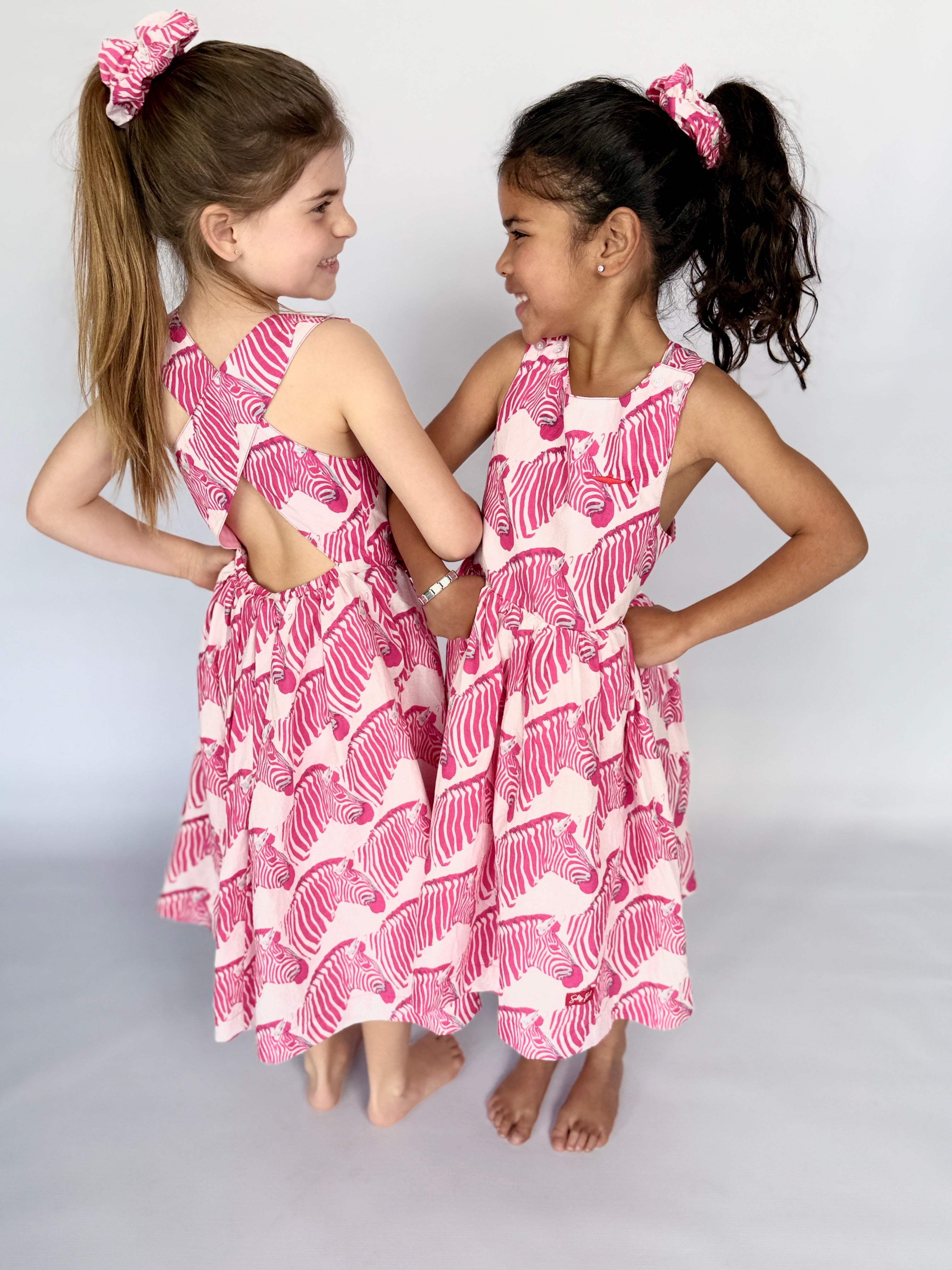 Girls Criss Cross back Dress - Pink Zebra – Salty Red Clothing
