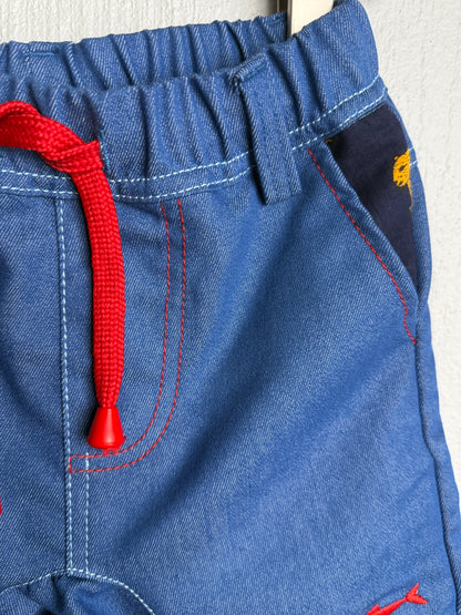 Boys Smart Shorts - Navy Denim - Navy w Orange Leopards Insert