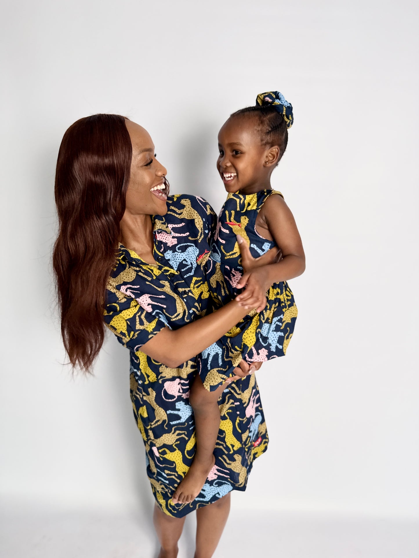 Ladies Shirt Dress - Cheetah on Navy