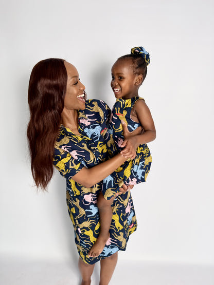 Ladies Shirt Dress - Cheetah on Navy