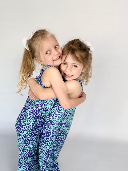 Girls Jumpsuit - Blue Turquoise Animal Print