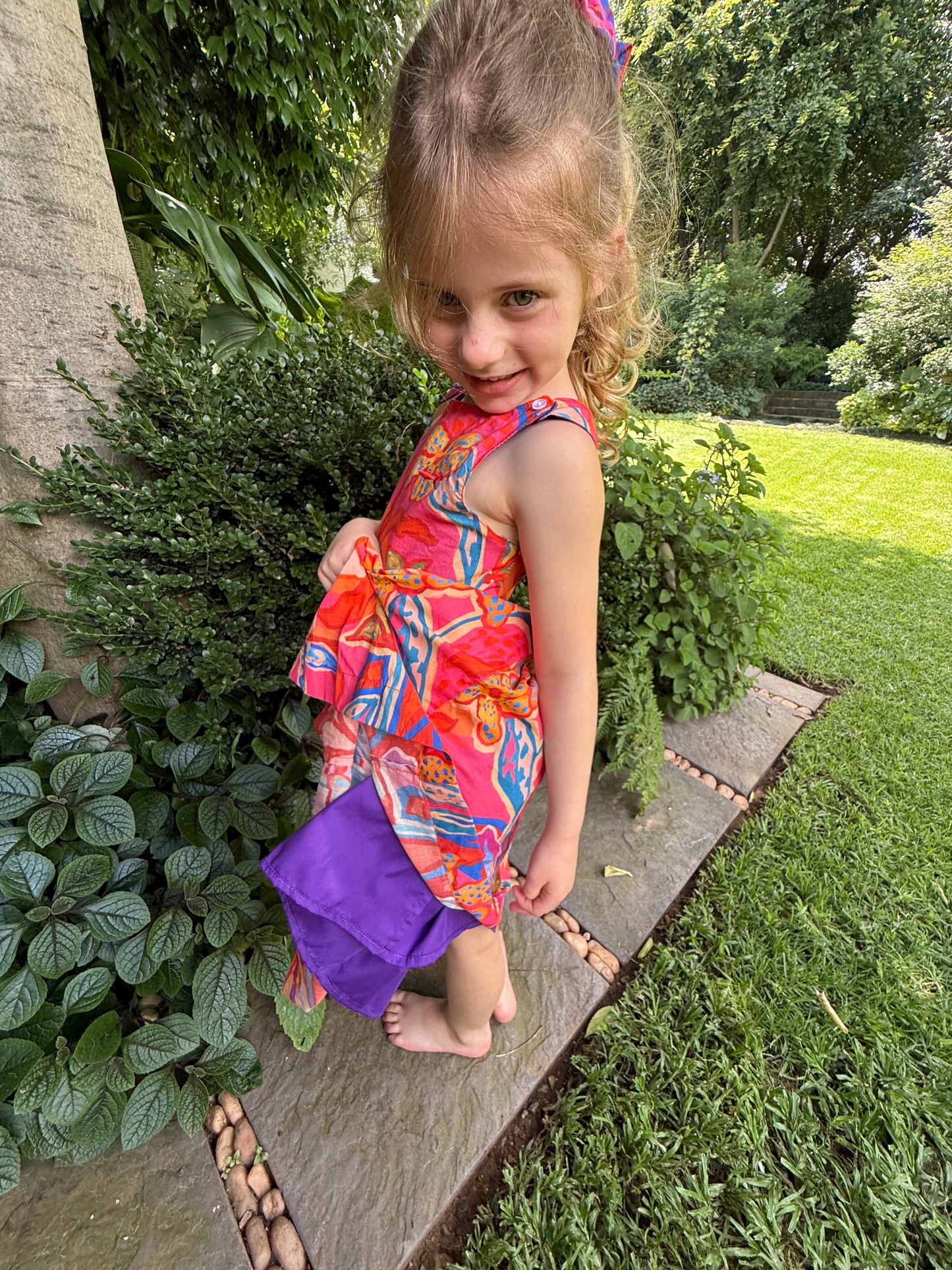 Girls Criss Cross back Dress - Pink Floral