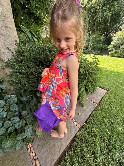 Girls Criss Cross back Dress - Pink Floral