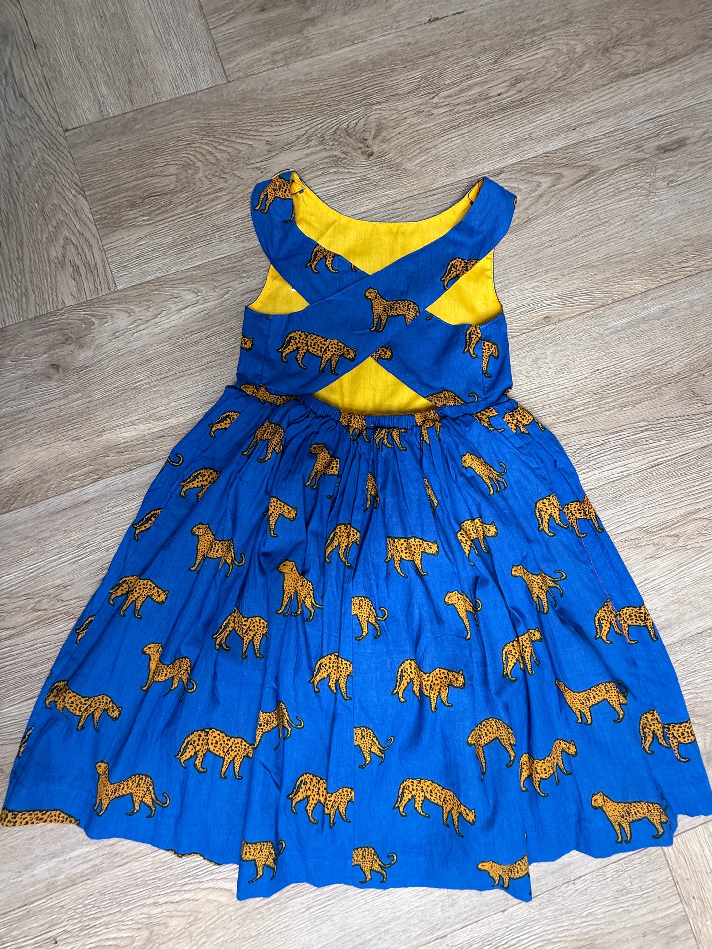Girls Criss Cross back Dress - Royal Blue Leopard