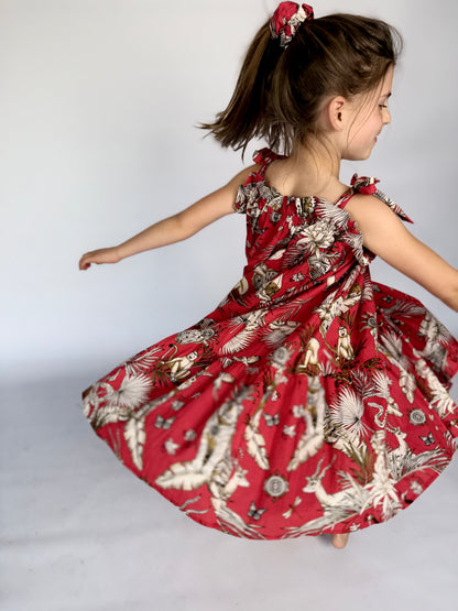 Girls Swirly Dress - Red Christmas Leopard