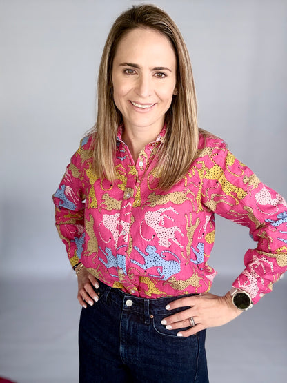 Ladies Shirt - Cheetah on Pink
