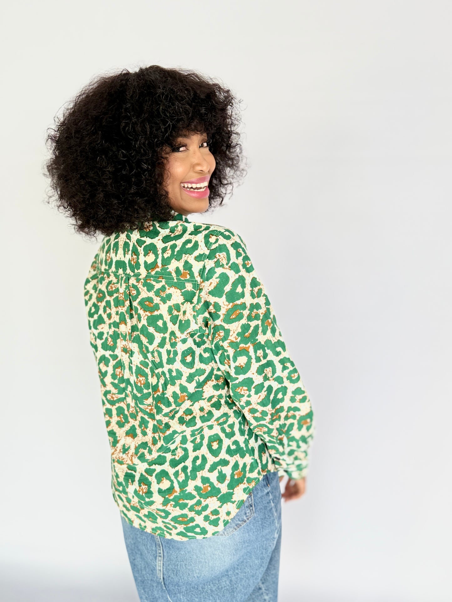 Ladies Shirt - Green Animal Print