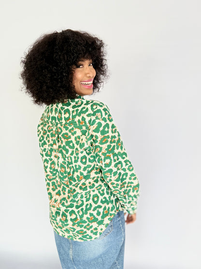 Ladies Shirt - Green Animal Print
