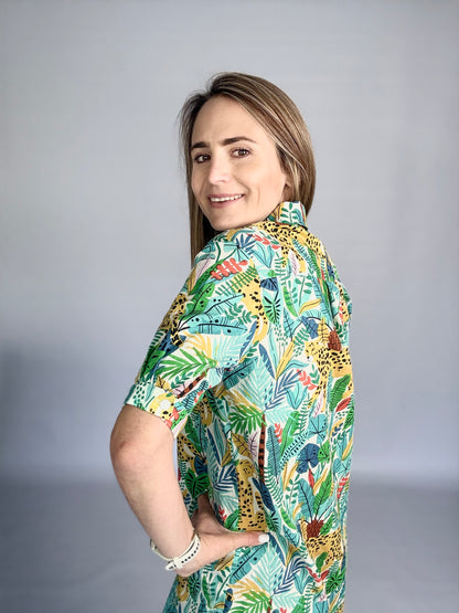 Ladies Shirt Dress - Blue and Green Wild Africa