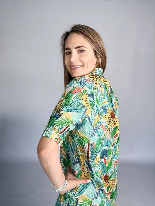 Ladies Shirt Dress - Blue and Green Wild Africa