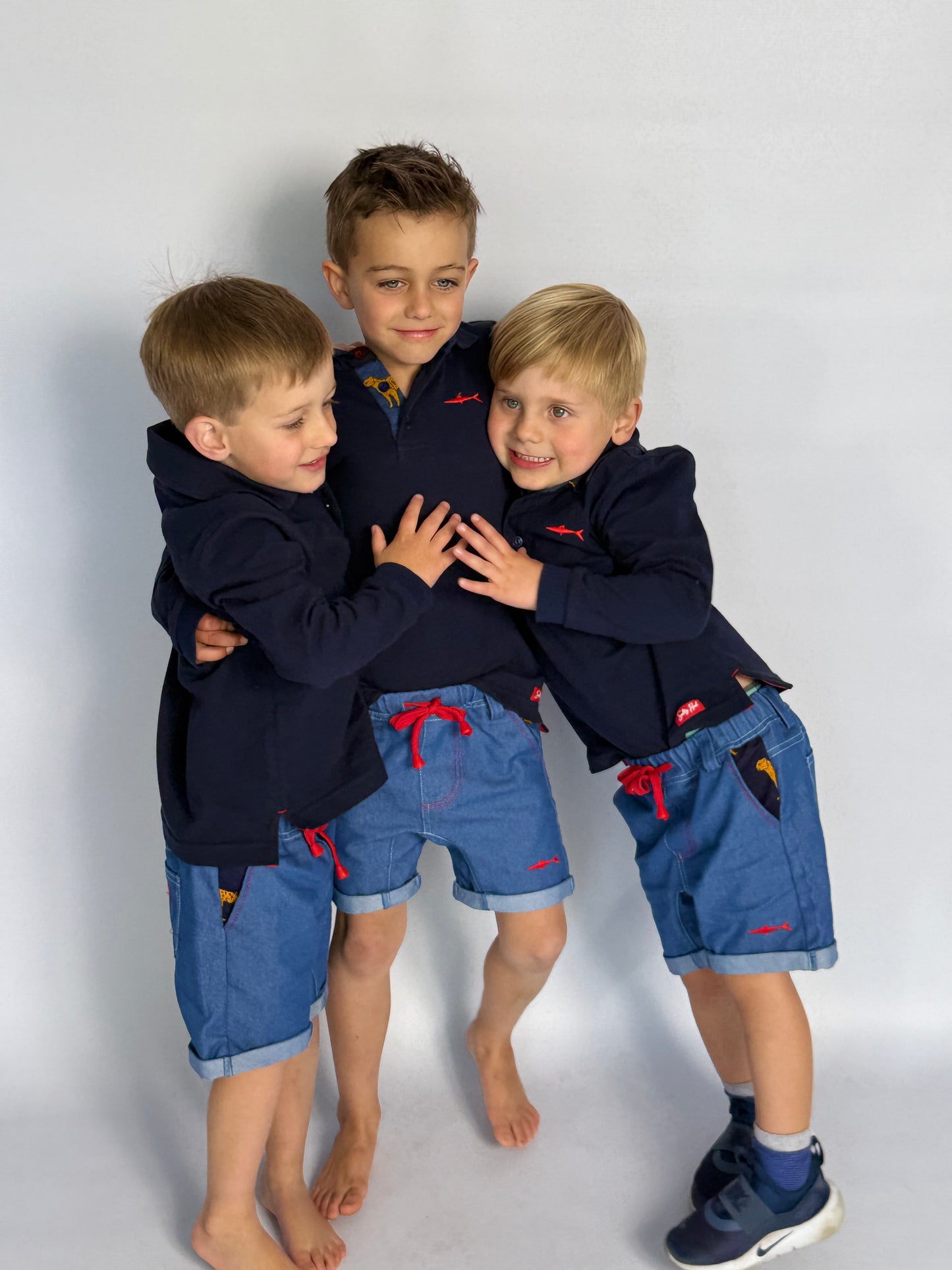 Boys Long Sleeve Golfer - Navy - Navy w Orange Leopard Insert