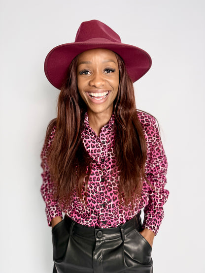 Ladies Shirt - Pink and Black Animal Print