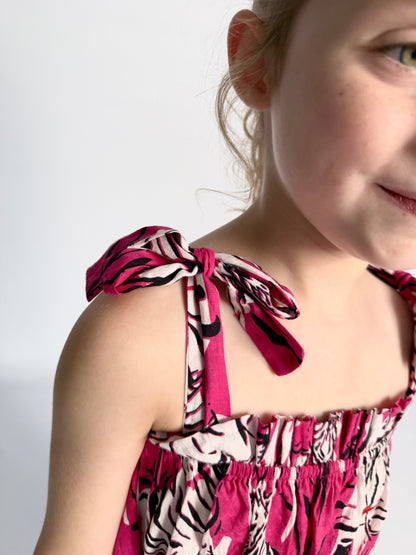 Girls Swirly Dress - Pink and Black Zebra