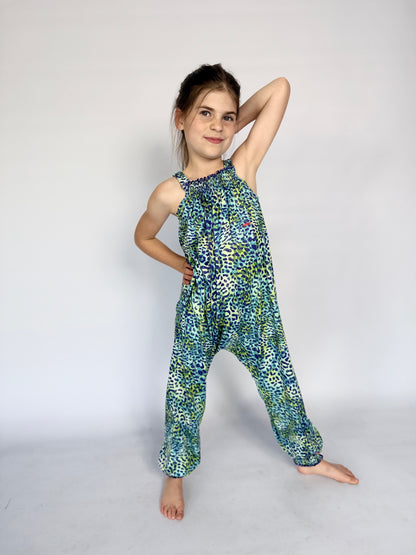 Girls Jumpsuit - Vibrant Aqua Animal Print
