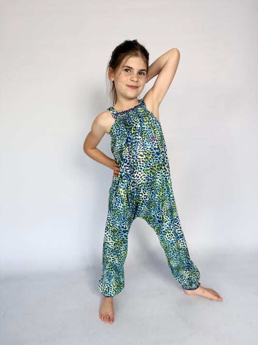 Girls Jumpsuit - Vibrant Aqua Animal Print