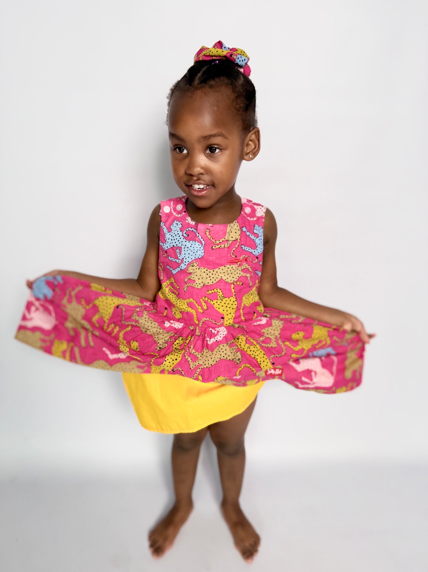 Girls Criss Cross back Dress - Cheetah on Pink