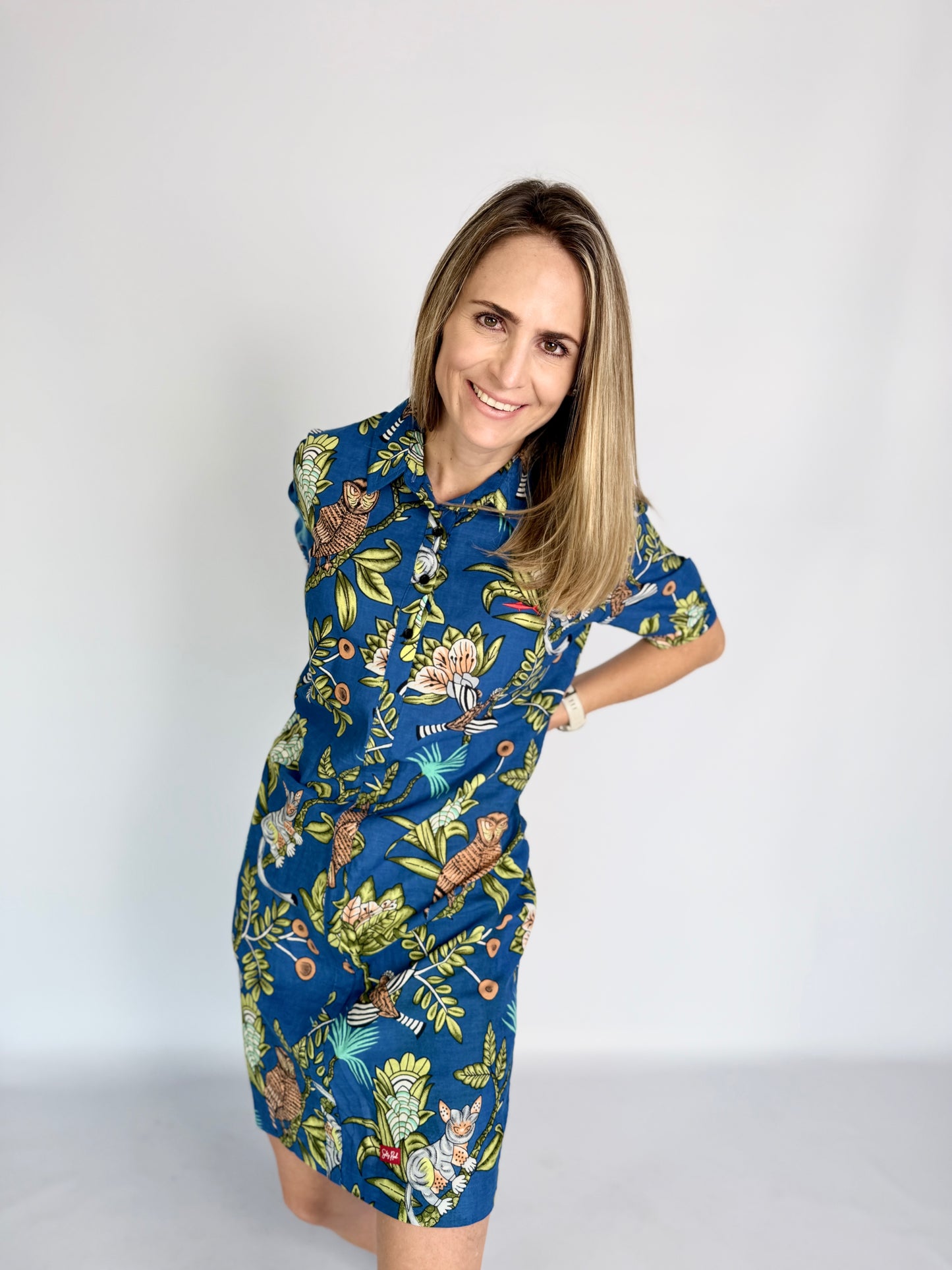 Ladies Shirt Dress - Blue Bird Party