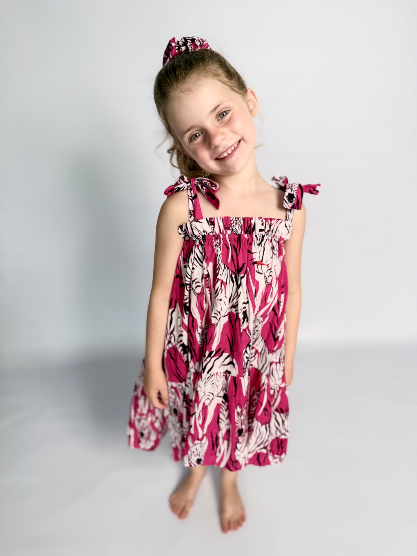 Girls Swirly Dress - Pink and Black Zebra