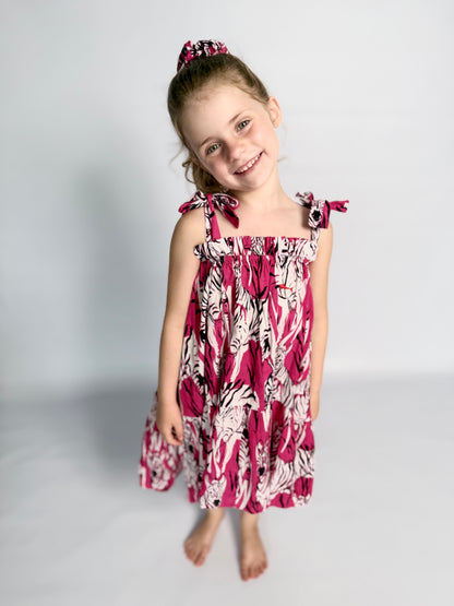 Girls Swirly Dress - Pink and Black Zebra