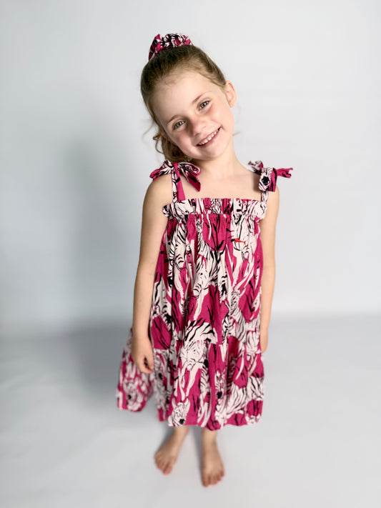 Girls Swirly Dress - Pink and Black Zebra