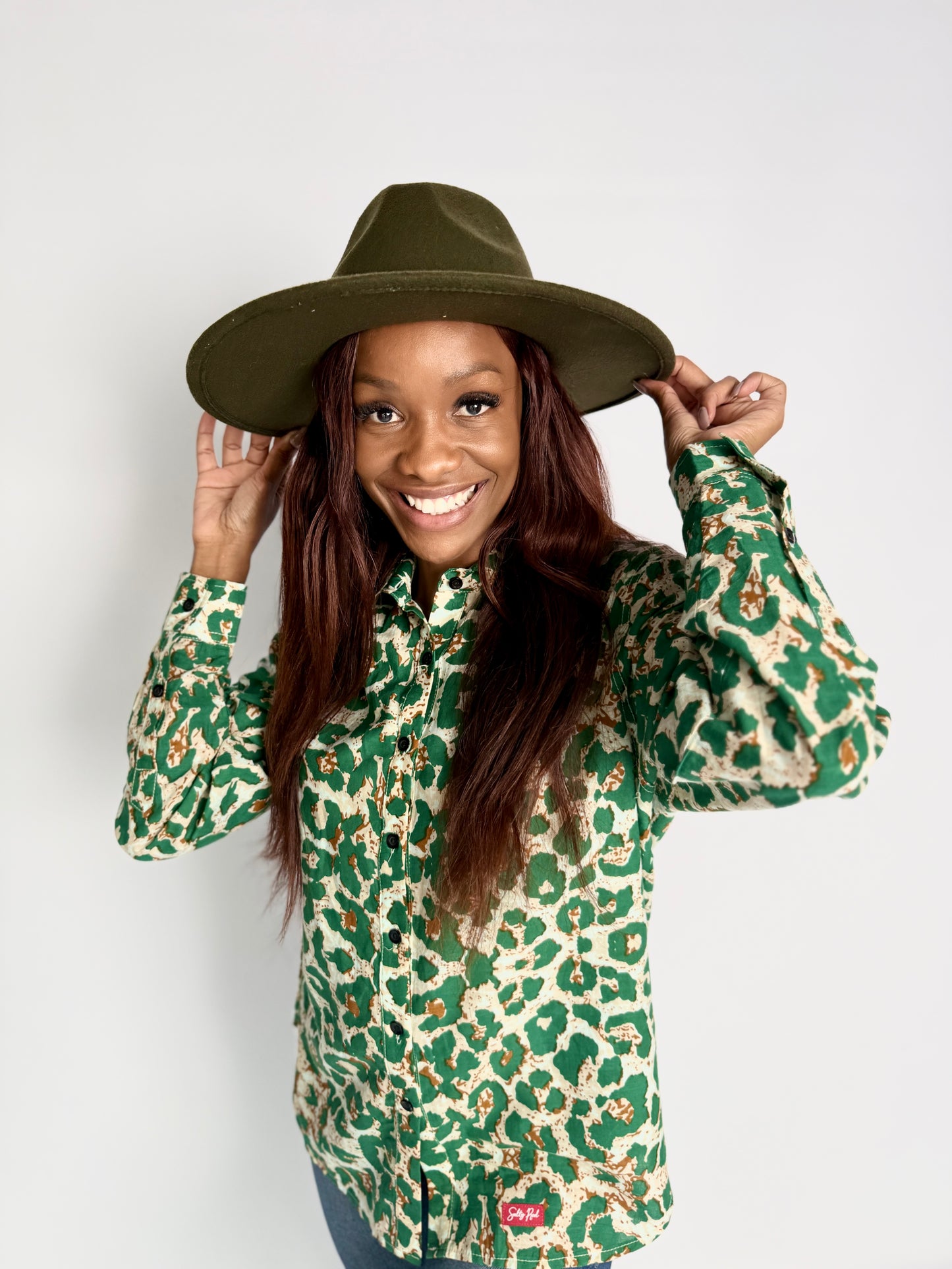 Ladies Shirt - Green Animal Print