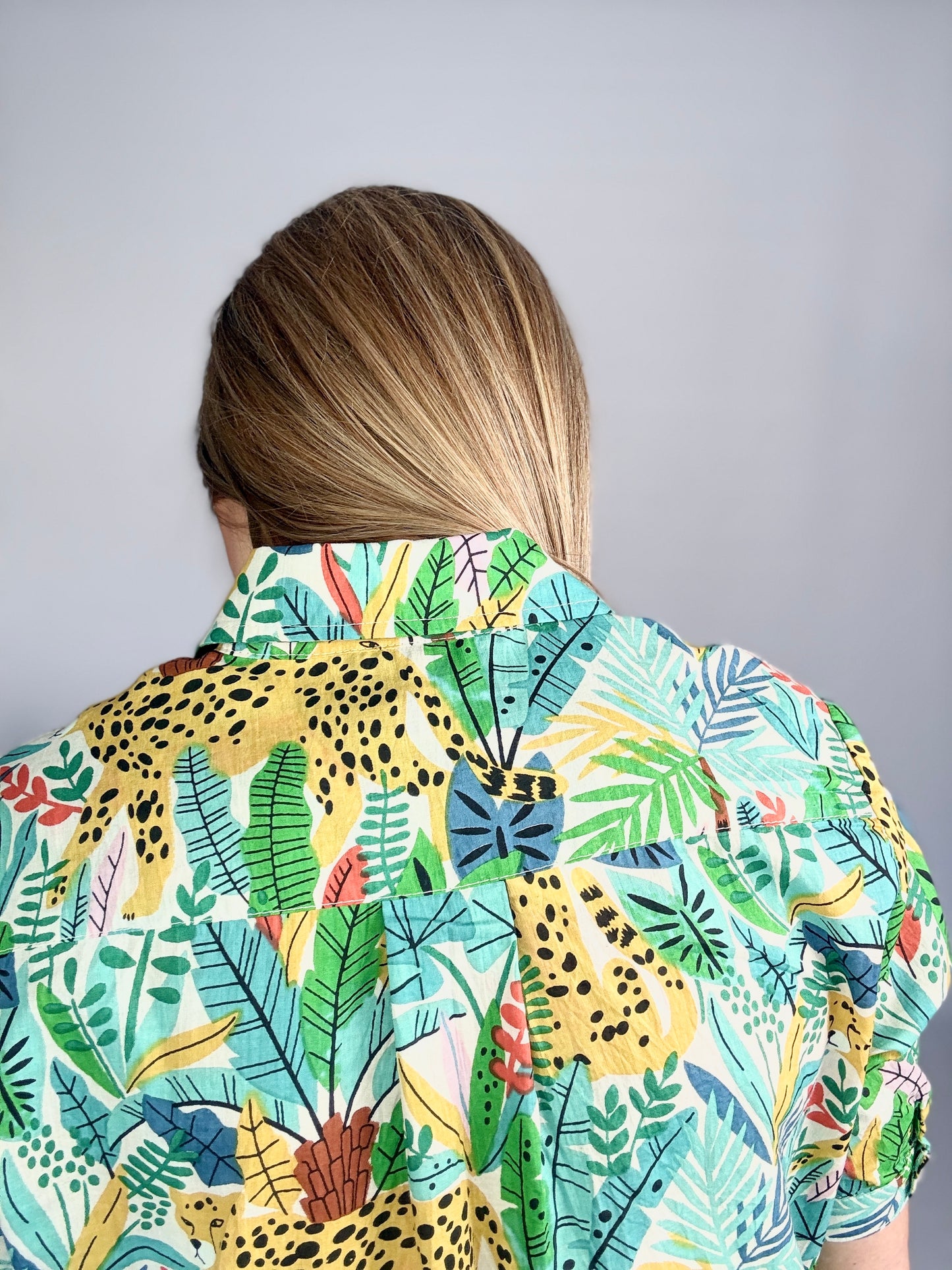 Ladies Shirt Dress - Blue and Green Wild Africa