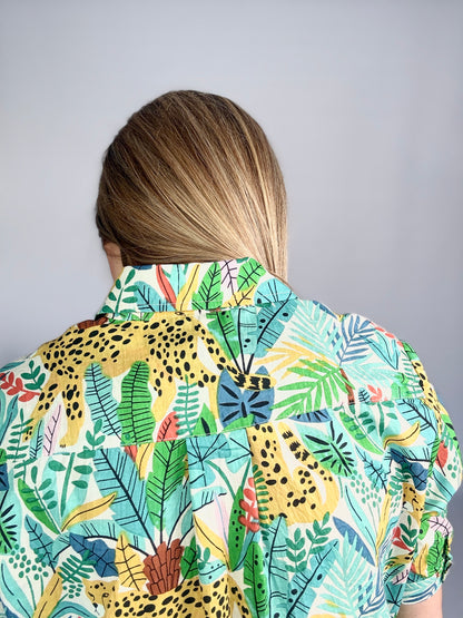 Ladies Shirt Dress - Blue and Green Wild Africa