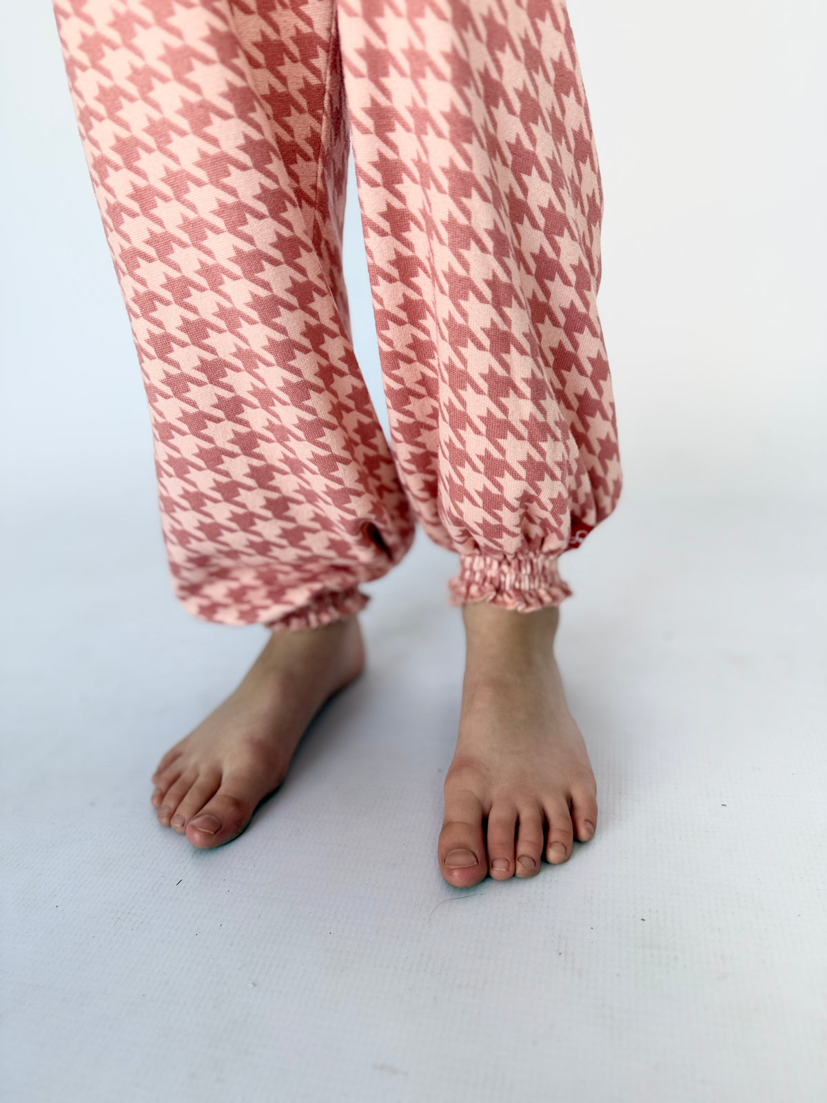 Girls Jumpsuit - Pink and White Houndstooth