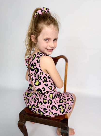 Girls Playsuit - Pink and Black Animal Print