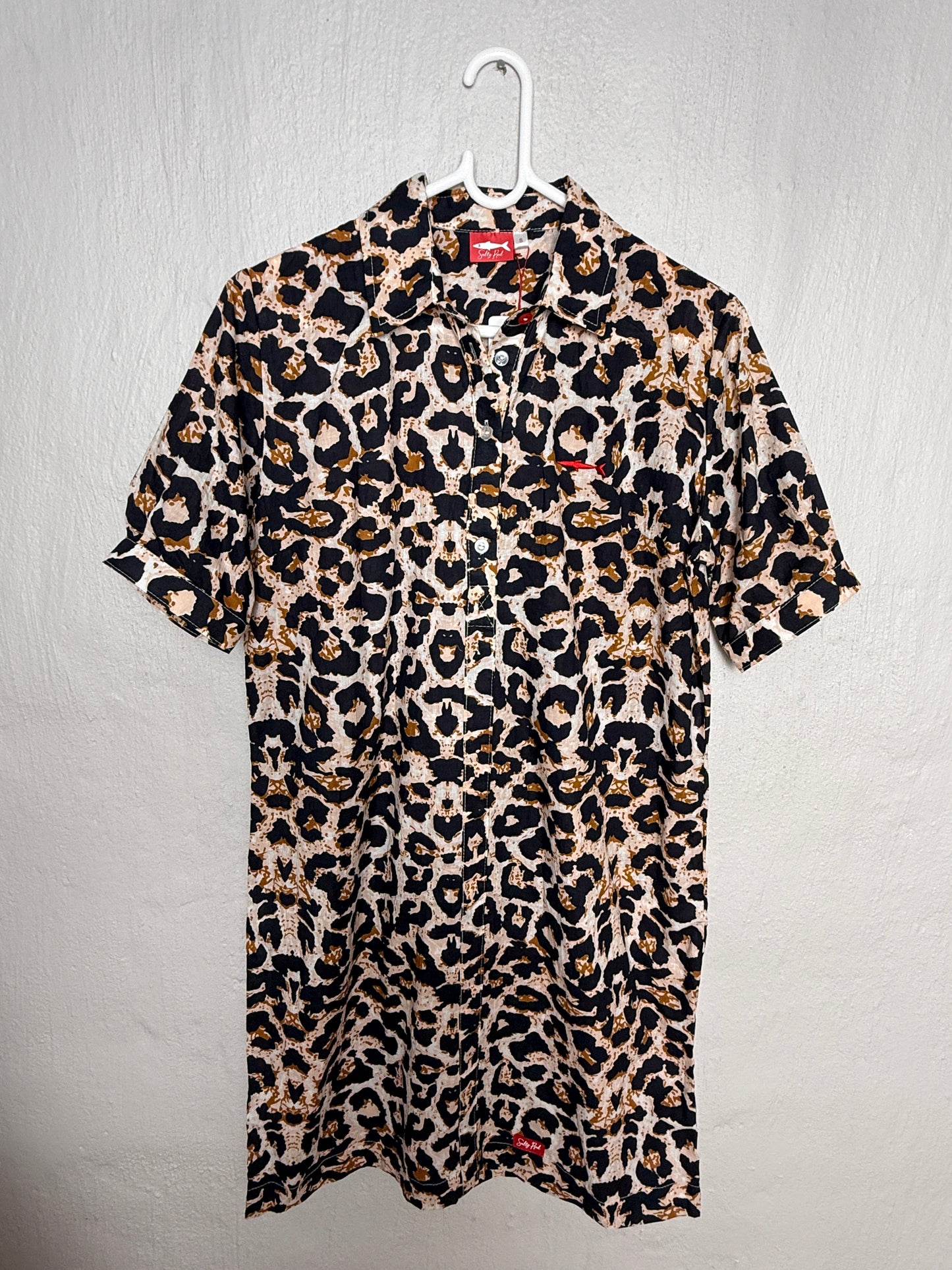 Ladies Shirt Dress - Navy Animal Print