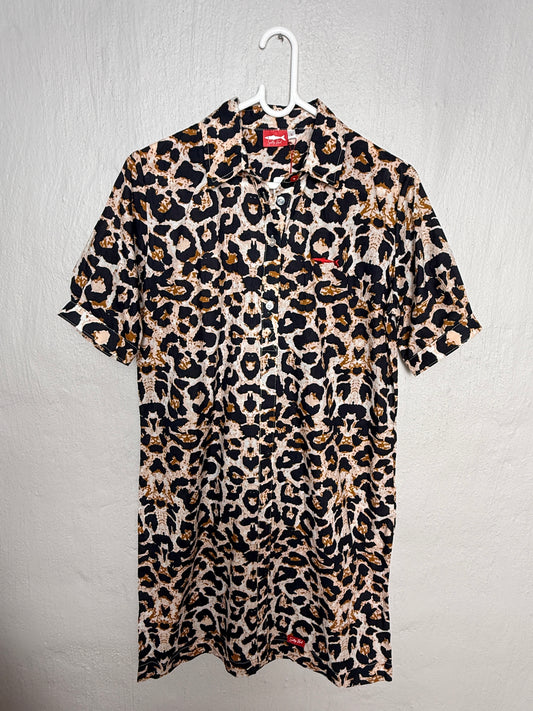 Ladies Shirt Dress - Navy Animal Print