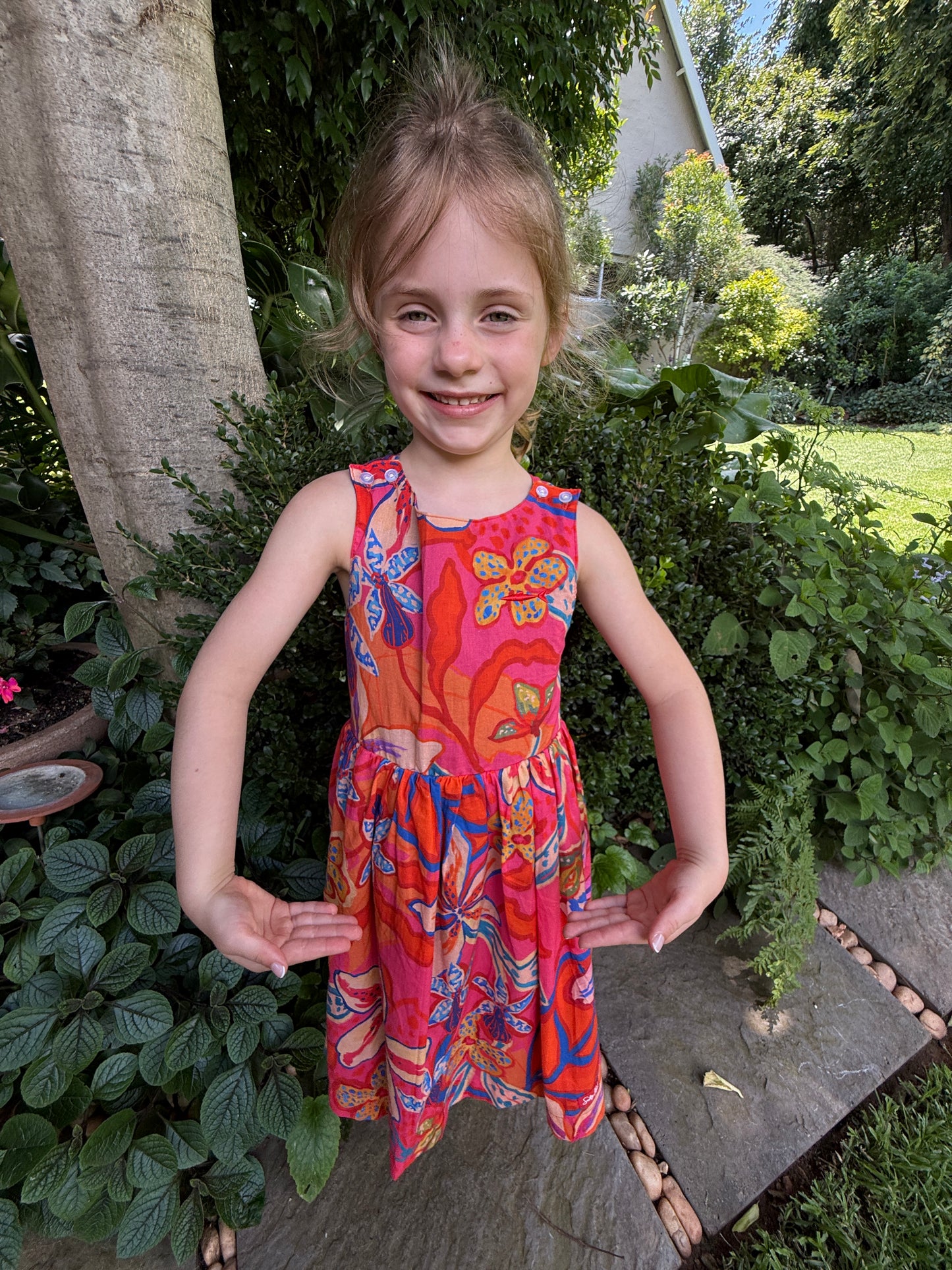 Girls Criss Cross back Dress - Pink Floral