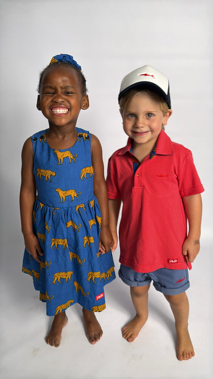 Boys Golfer - Coral - Navy w Orange Leopards Insert