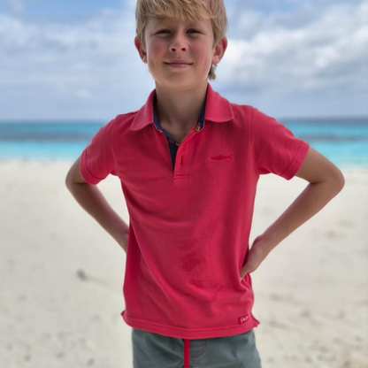 Boys Golfer - Coral - Navy w Orange Leopards Insert