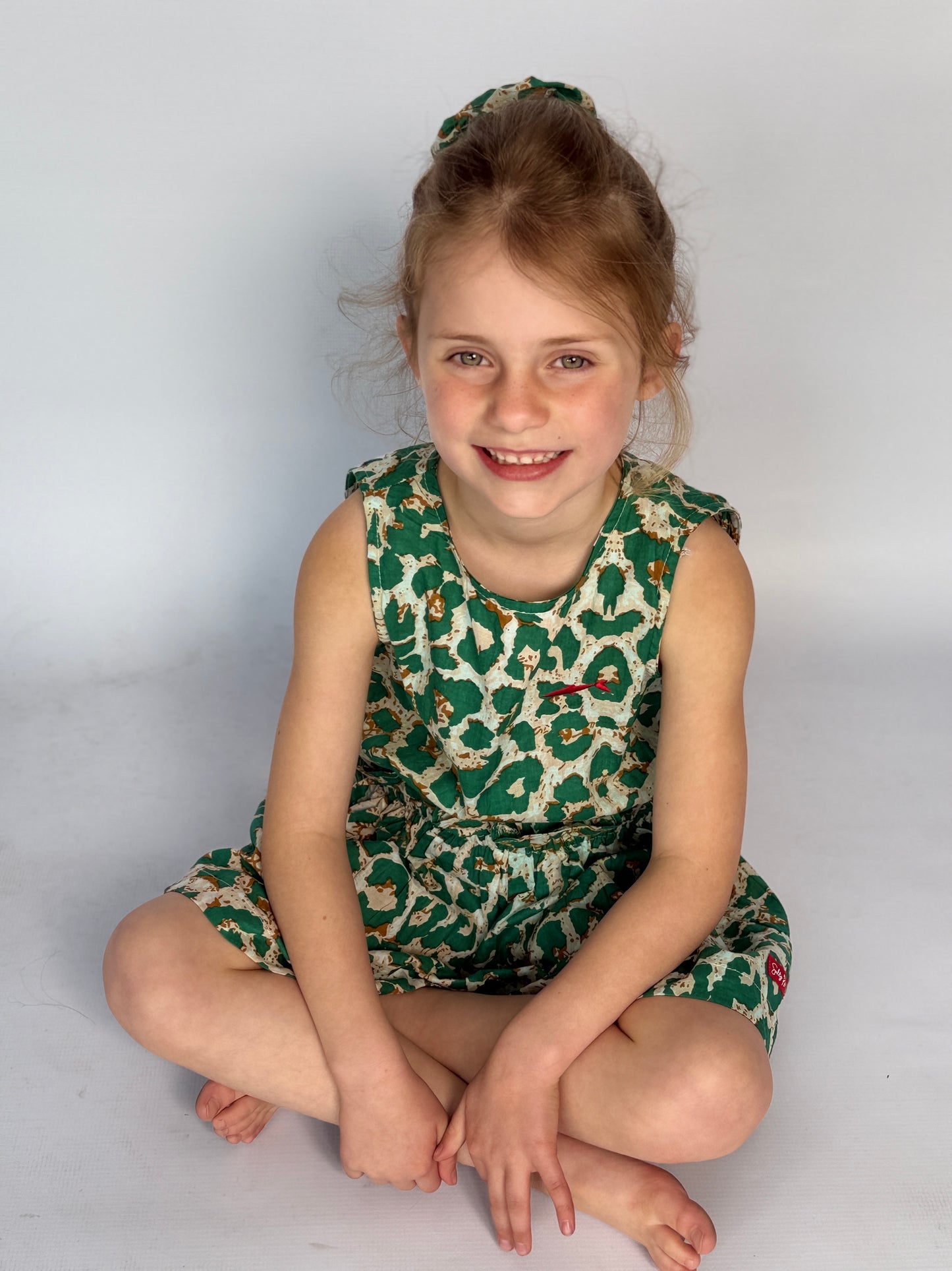 Girls Playsuit - Green Animal Print