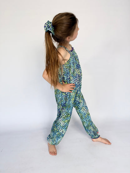 Girls Jumpsuit - Vibrant Aqua Animal Print