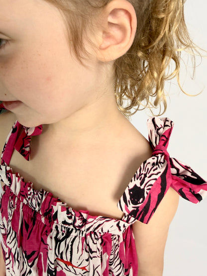 Girls Swirly Dress - Pink and Black Zebra