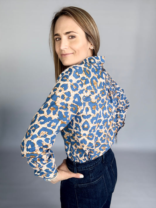 Ladies Shirt - Sky Blue Animal Print
