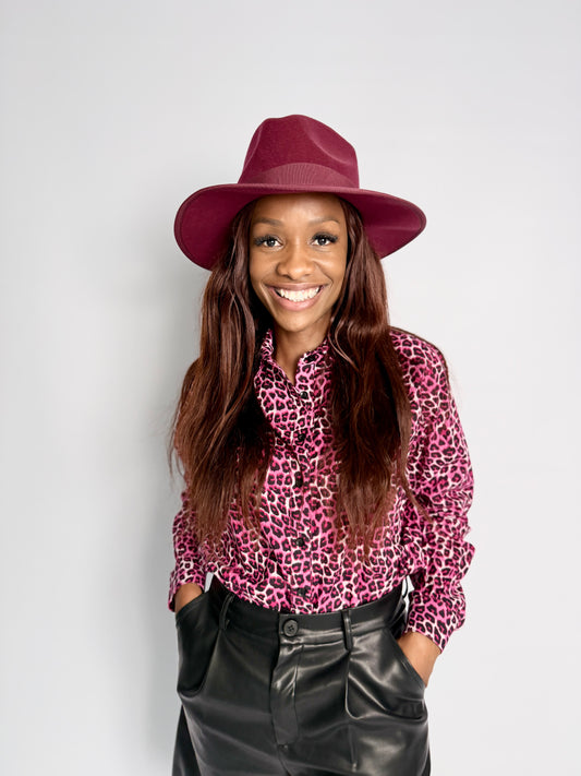 Ladies Shirt - Pink and Black Animal Print