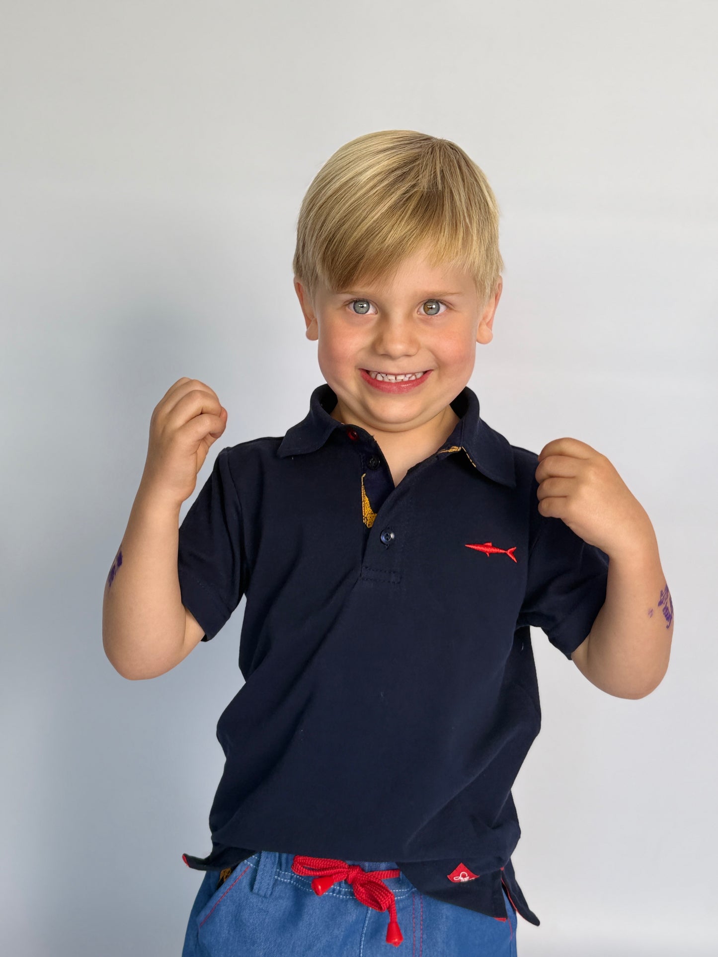 Boys Golfer - Navy - Navy w Orange Leopards Insert