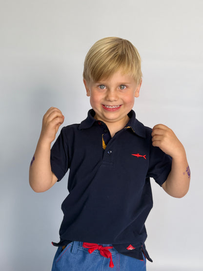 Boys Golfer - Navy - Navy w Orange Leopards Insert