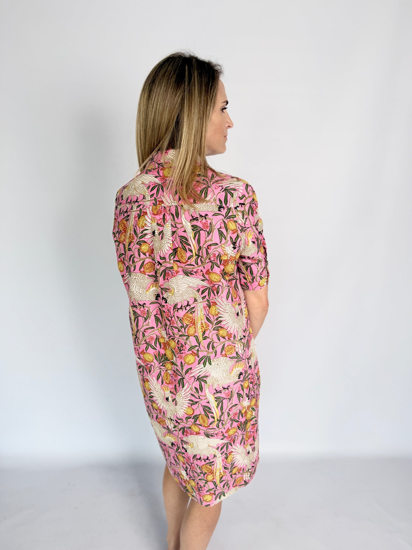 Ladies Shirt Dress - Pink Parrot